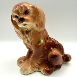Royal Copley Puppy Dog Planter Cocker Spaniel Foil Sticker Ceramic Vintage READ